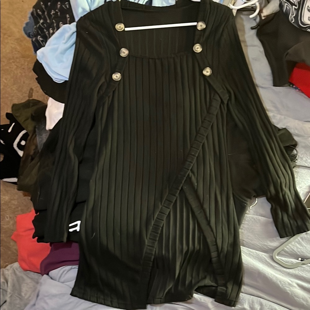 Source Unknown Black Pleated Sheath Dress with Dolman Sleeves